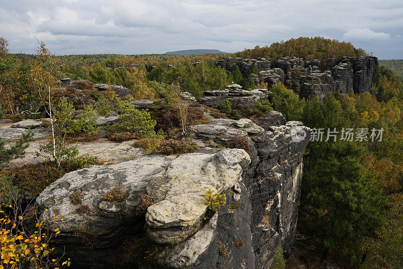 Sandstone rock formation Tiske steny (Tyssaer Wände), Czech Republic